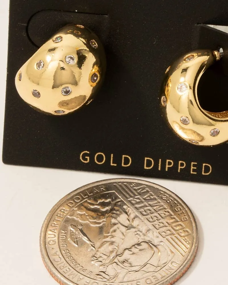 Gold Dipped Mini Cz Studs Rounded Hoop Earrings