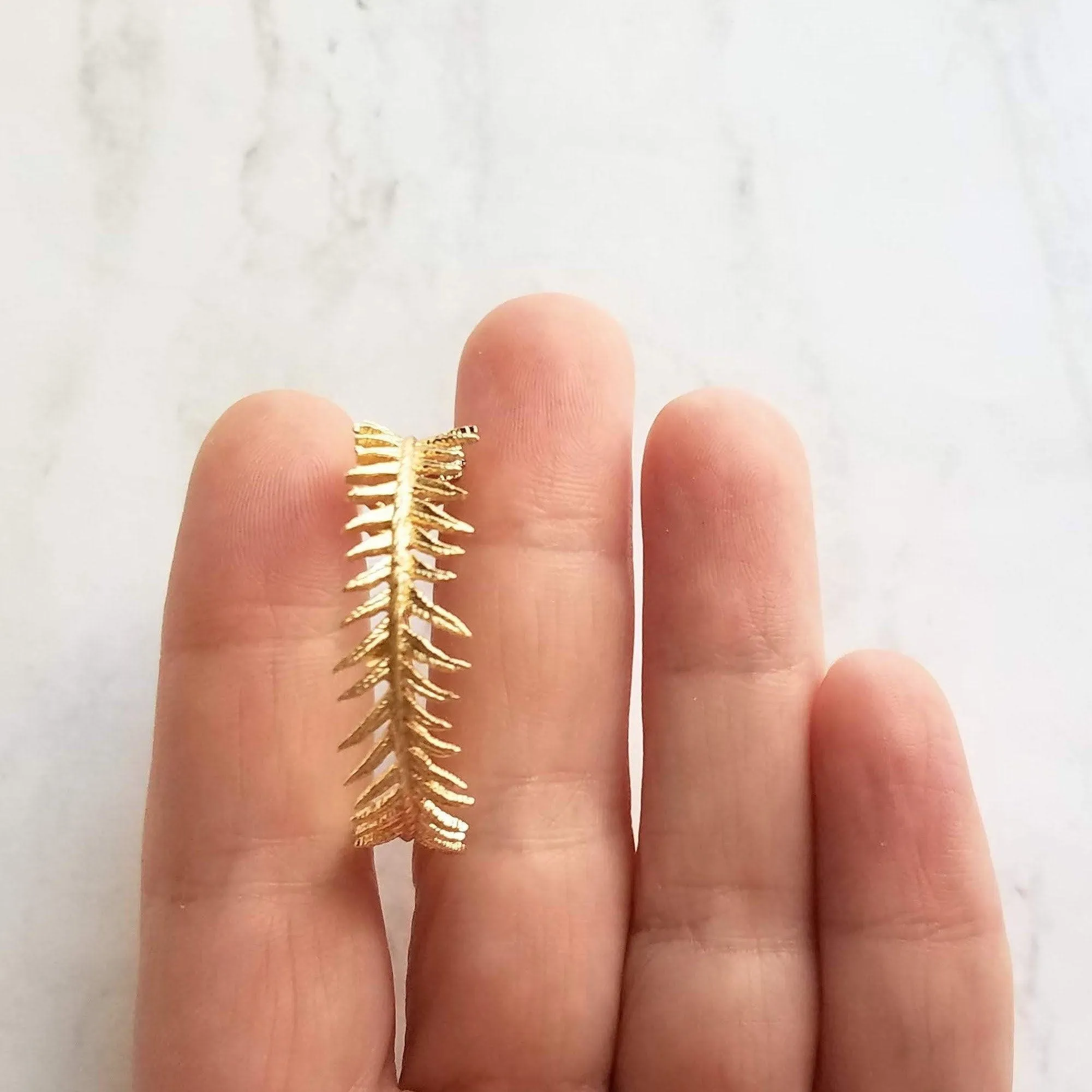 Gold Fern Hoop Earrings, branch hoop, fern earrings, 1 inch hoop, tiny leaves hoop, gold hoops, leafy hoop earrings, plant earrings