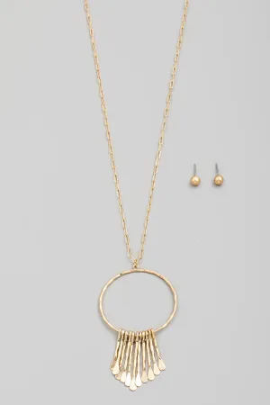 Gold Hammered Bar Charms Hoop Pendant Necklace Set | Stuffology Boutique
