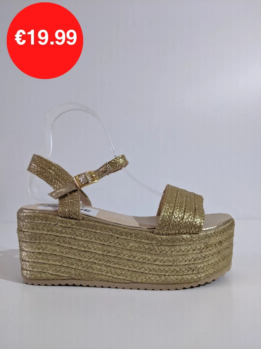 Gold Metallic Chunky Platform Espadrille Sandals