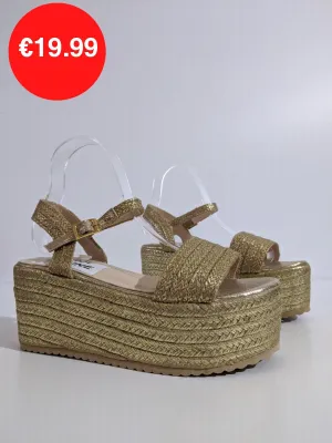 Gold Metallic Chunky Platform Espadrille Sandals