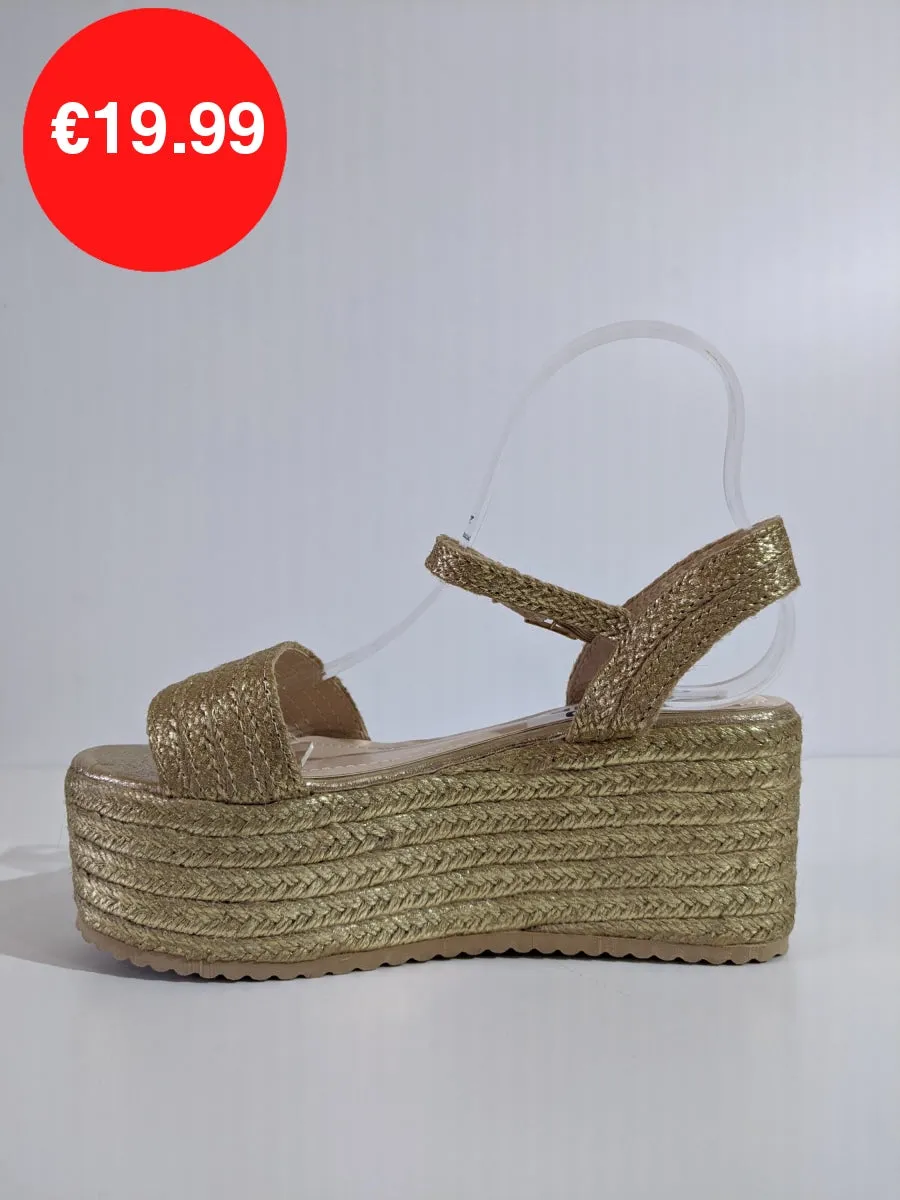 Gold Metallic Chunky Platform Espadrille Sandals