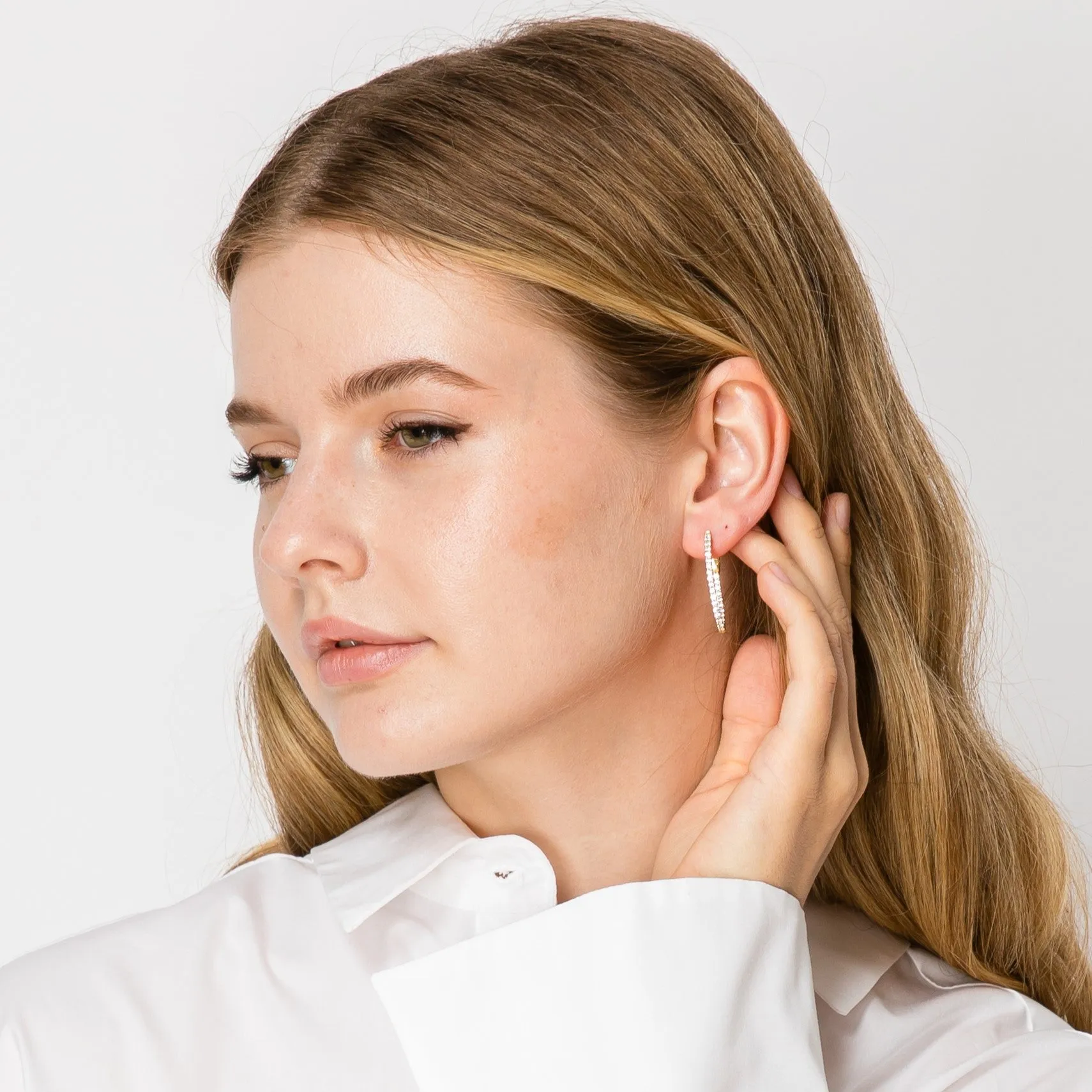 Gold Oval Hoop Crystal Earrings