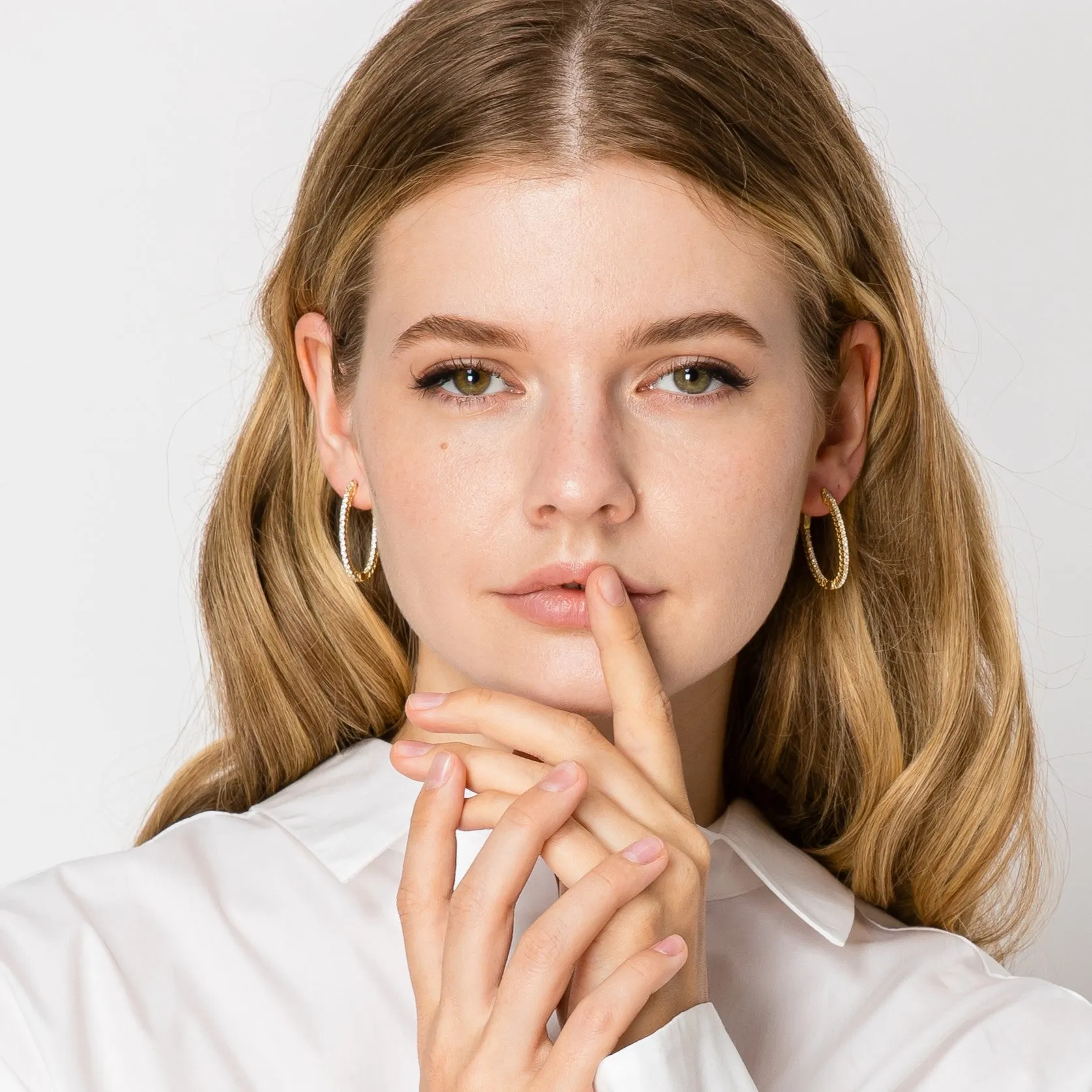 Gold Oval Hoop Crystal Earrings