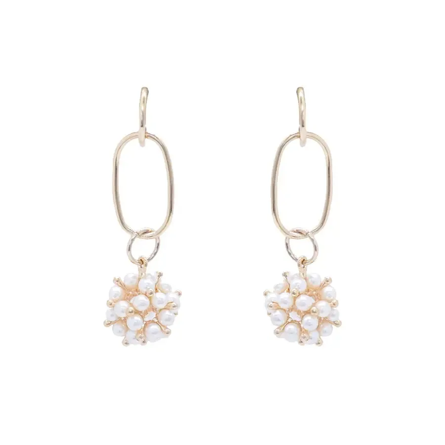 Gold Oval Pearl Drop Earrings