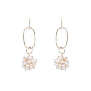 Gold Oval Pearl Drop Earrings