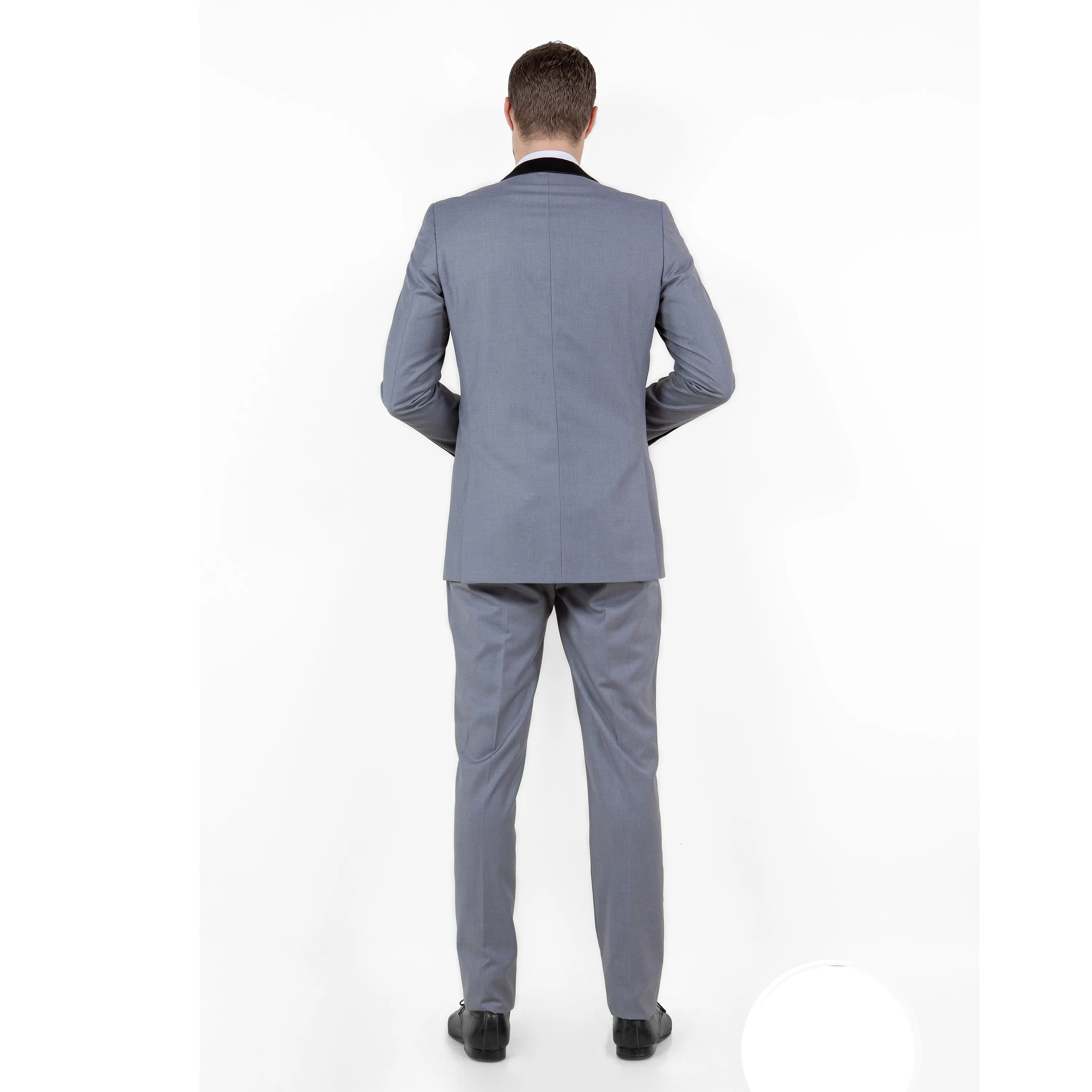 Gray / Black Solid with Black Shawl Collar Trim 2-PC Slim Fit Suits