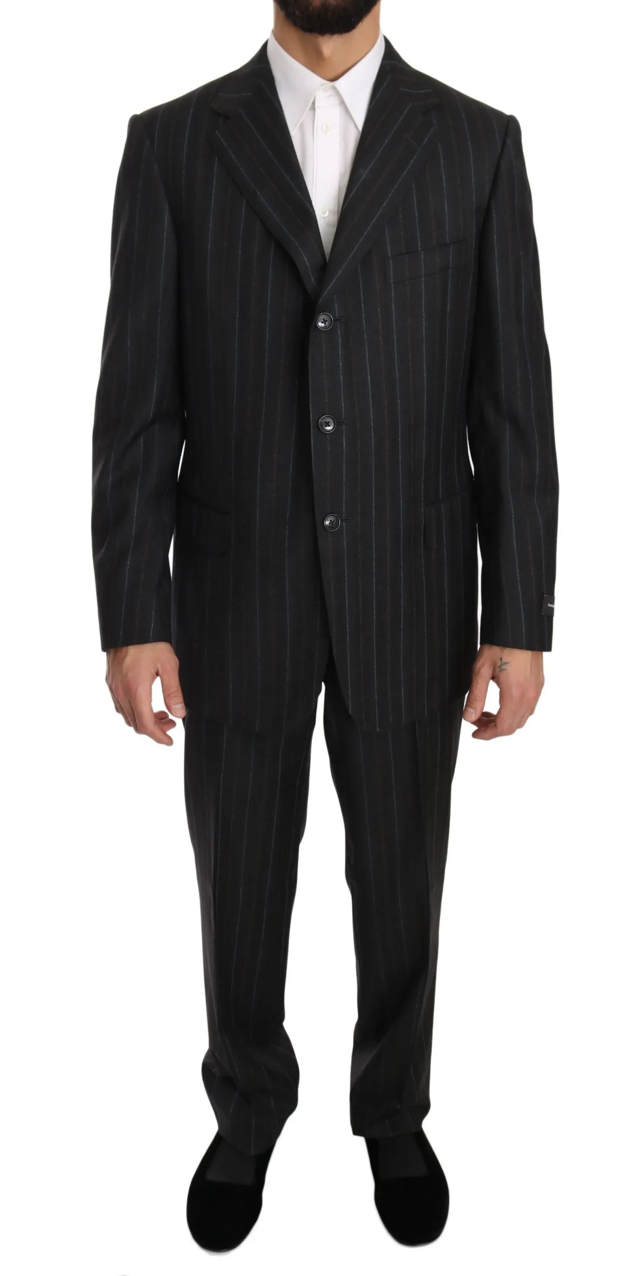 Gray Stripe Two Piece 3 Button Wool Suit