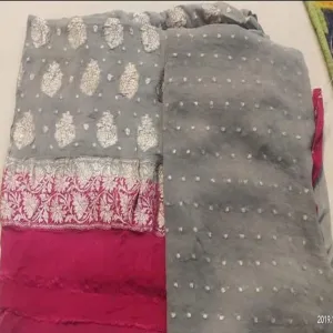 Grey Pink Banarasi Khaddi Salwar Suit