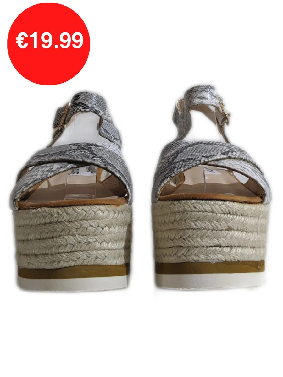 Grey Snake Detail Espadrille Wedge Sandals