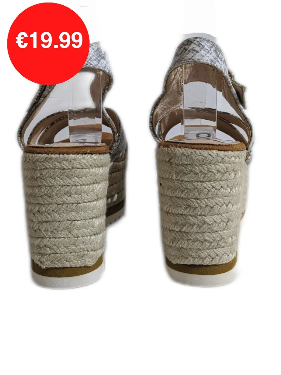 Grey Snake Detail Espadrille Wedge Sandals