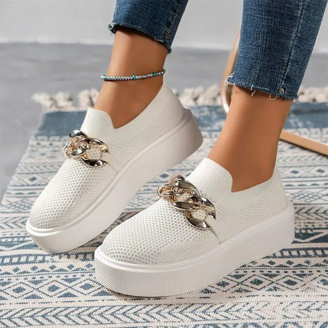 GS Chain Platform | Ademende platform slip-on sneakers met ketting detail voor dames