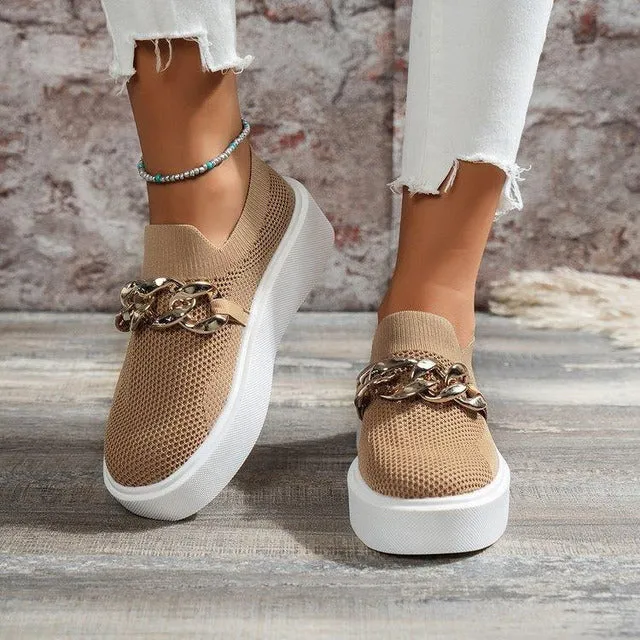 GS Chain Platform | Ademende platform slip-on sneakers met ketting detail voor dames