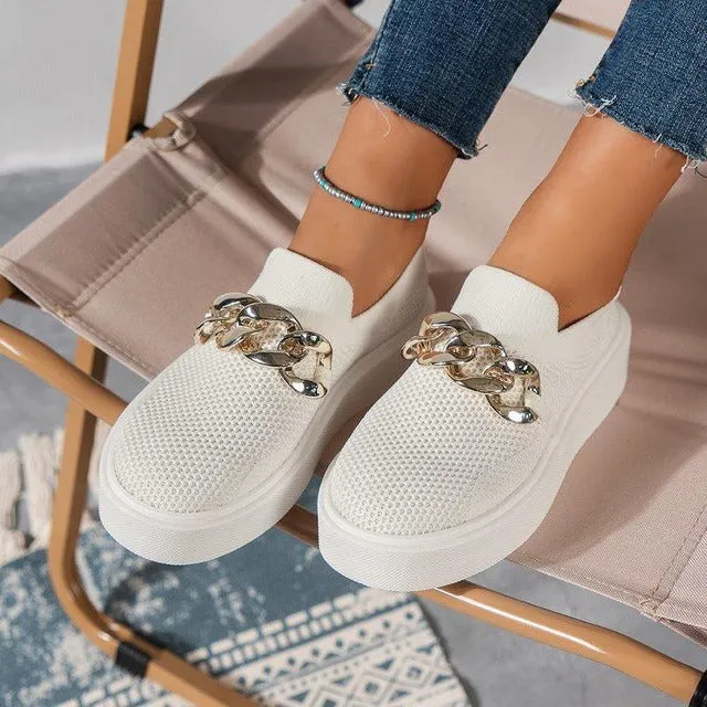 GS Chain Platform | Ademende platform slip-on sneakers met ketting detail voor dames