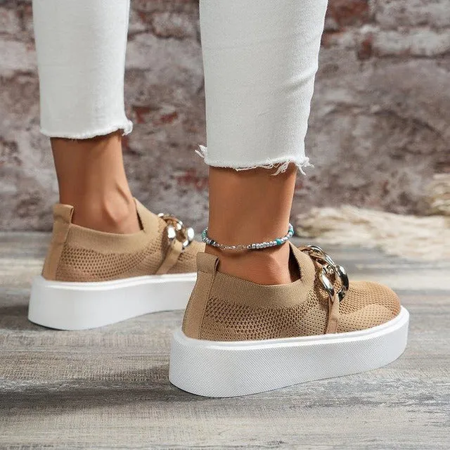 GS Chain Platform | Ademende platform slip-on sneakers met ketting detail voor dames