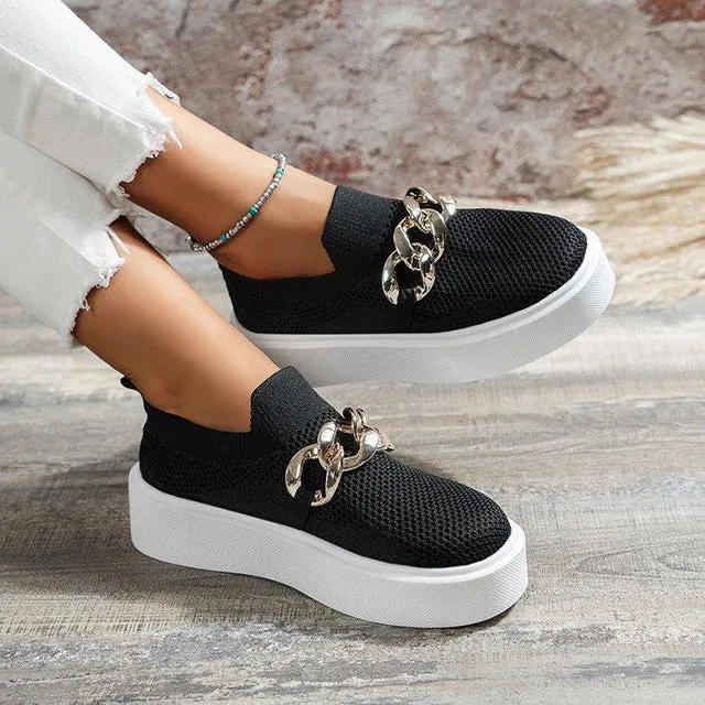 GS Chain Platform | Ademende platform slip-on sneakers met ketting detail voor dames