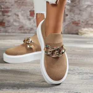 GS Chain Platform | Ademende platform slip-on sneakers met ketting detail voor dames