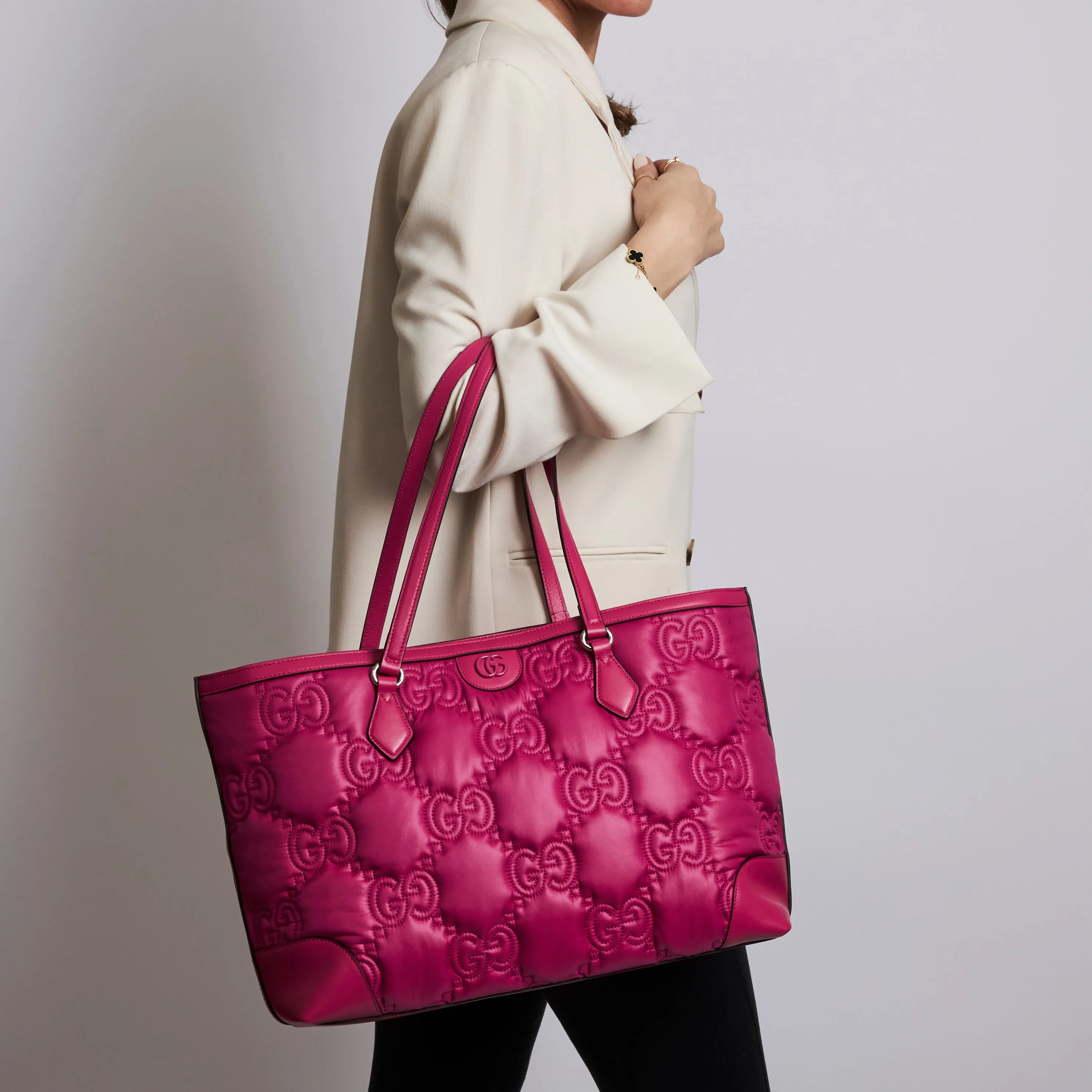 Gucci Bright Pink Nylon and Leather Tote Bag