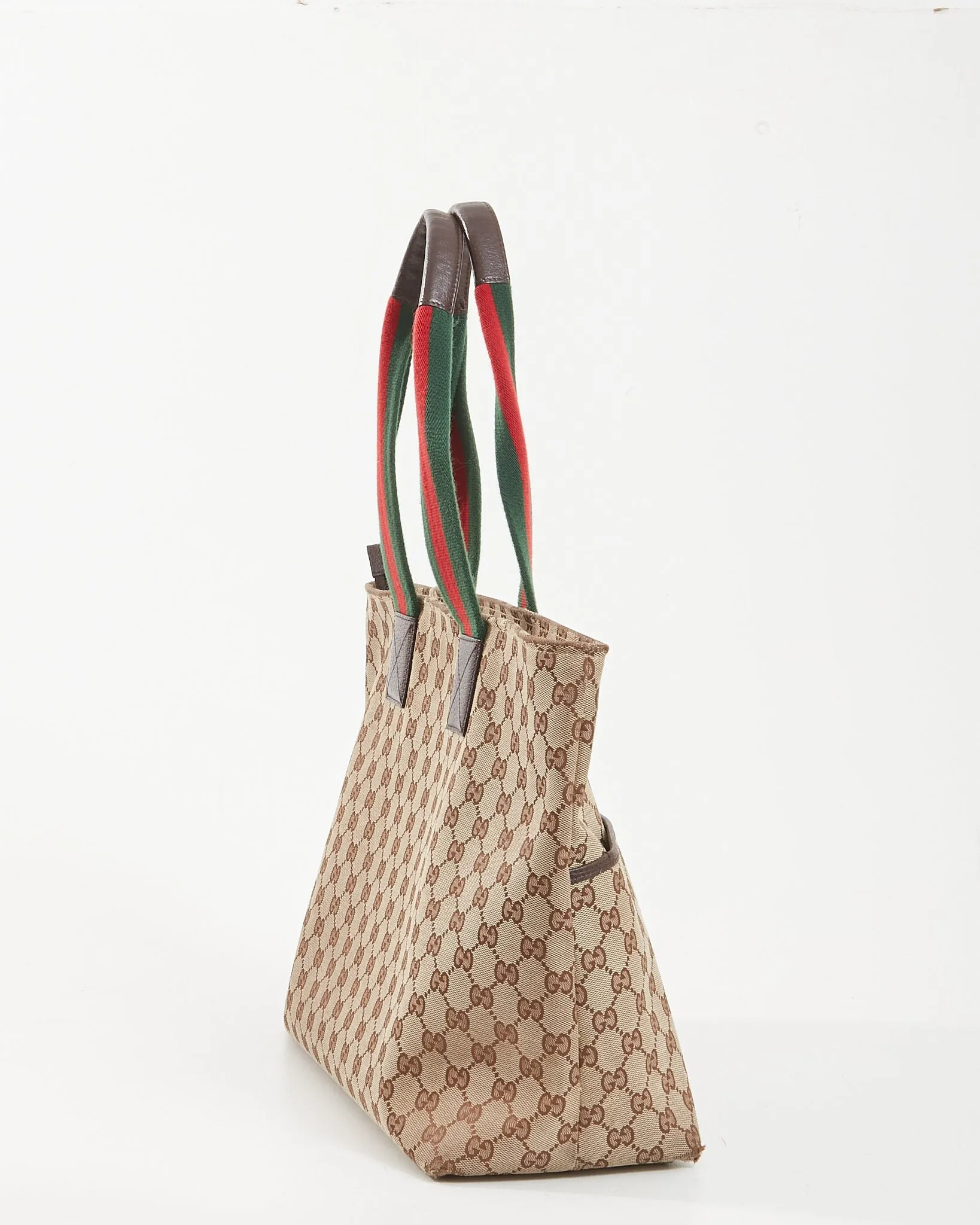 Gucci Brown Canvas Web Handle Diaper Zipper Tote Bag