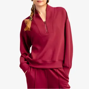 Half Zip Scuba Sweatshirt Wine Final Sale