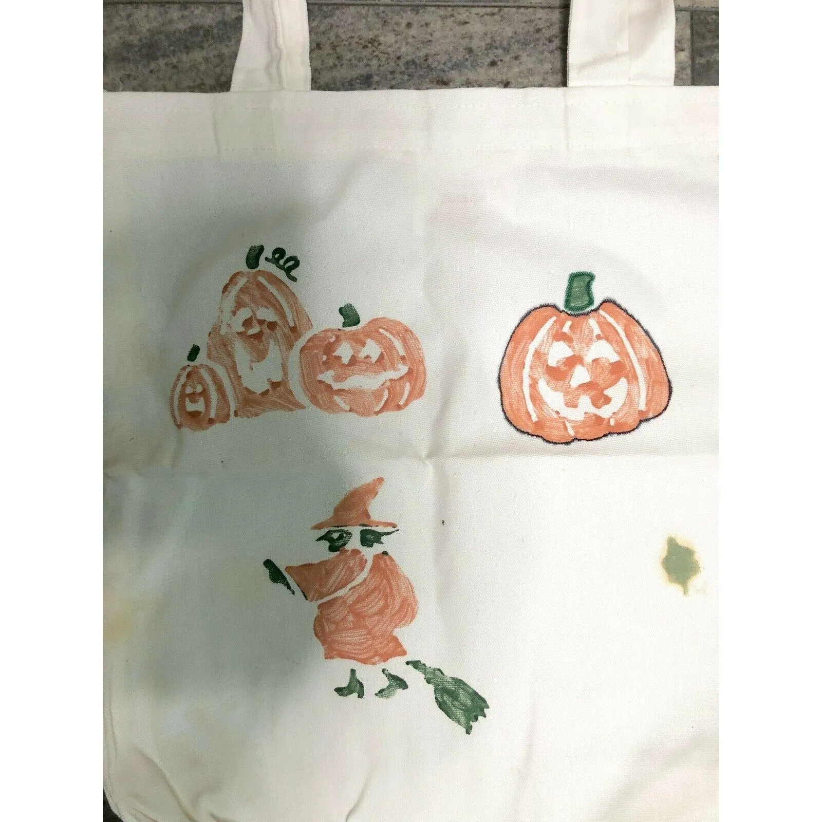 Halloween Handpainted White Canvas Trick or Treat Tote Bag and 4 gift bags
