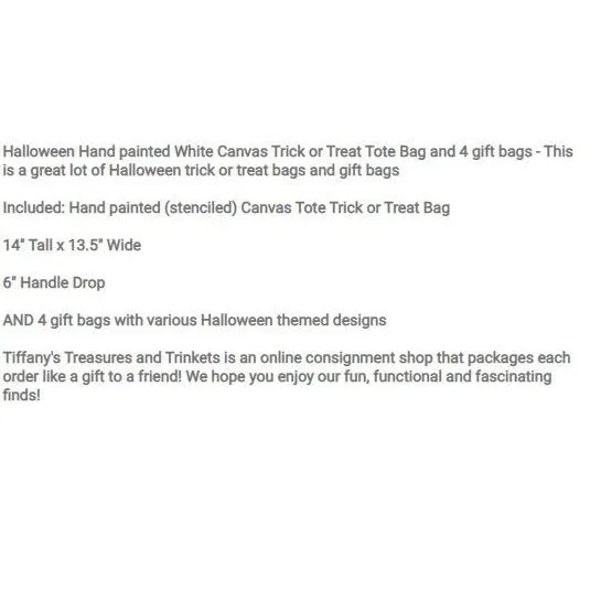 Halloween Handpainted White Canvas Trick or Treat Tote Bag and 4 gift bags