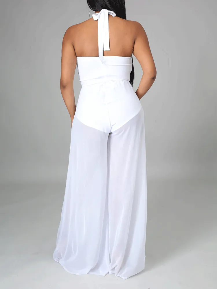 Halter Wide Leg Chiffon Jumpsuit