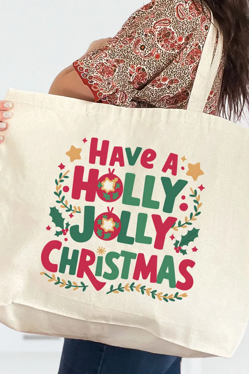 Have A Holly Jolly Christmas Canvas Jumbo Tote