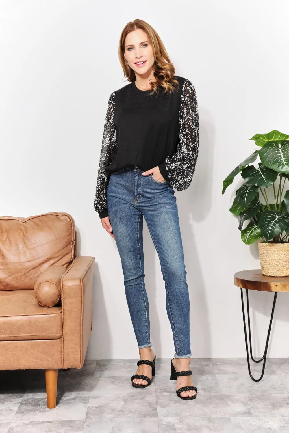 Hazel Blues® |  And The Why Foil Printed Sleeve Top