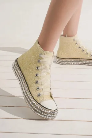 Hazel Blues® |  Beast Fashion Glitter Lace-Up Studded Platform Sneakers