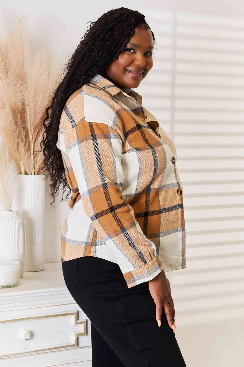 Hazel Blues® |  Double Take Plaid Print Dropped Shoulder Shirt