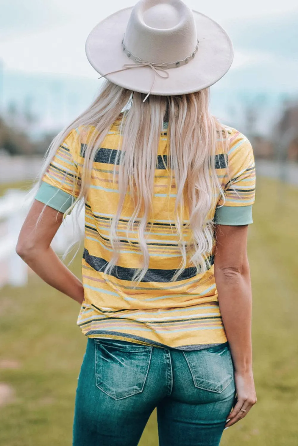 Hazel Blues® | Multicolored Striped Round Neck Tee Shirt