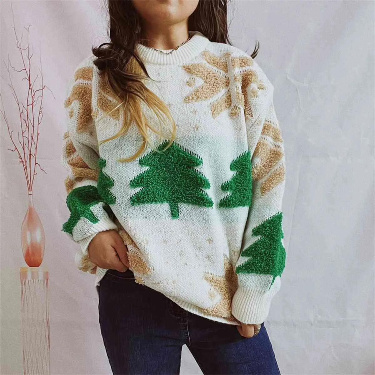 Hazel Blues® |  Snowflake Round Neck Long Sleeve Sweater