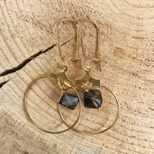 Hoop Earrings with Garnet or Smoky Quartz