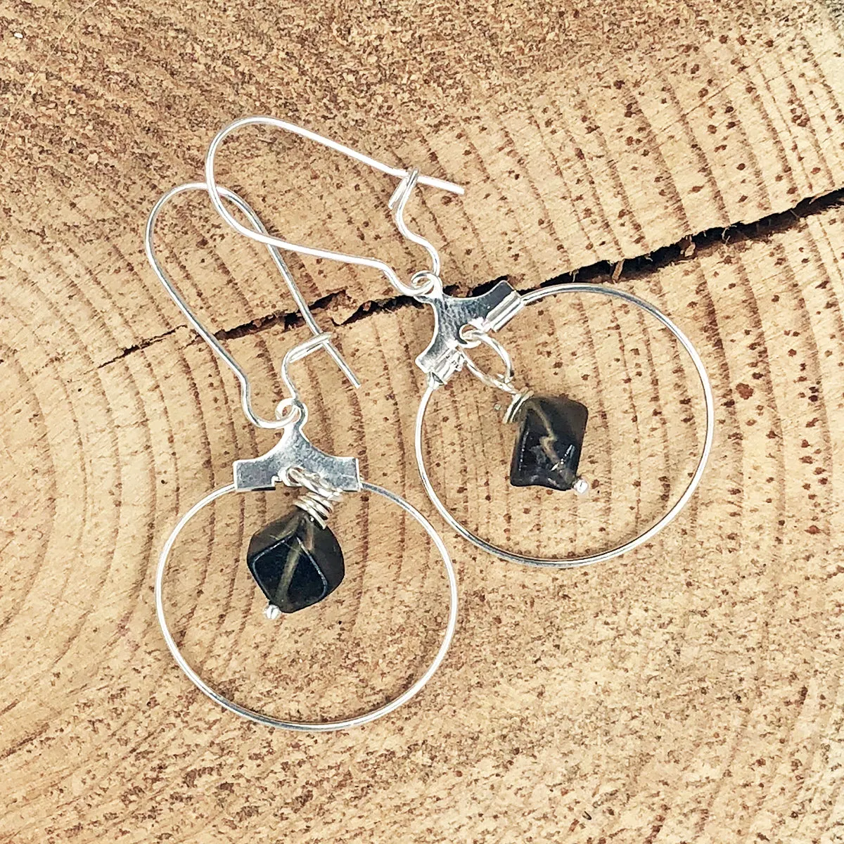 Hoop Earrings with Garnet or Smoky Quartz