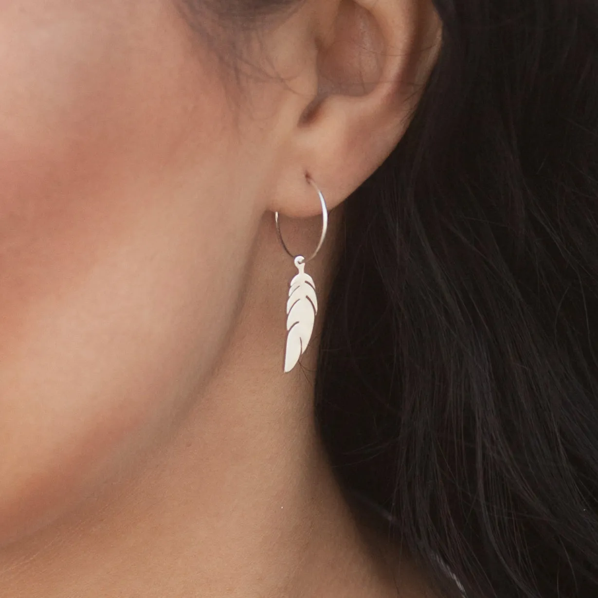 Hoop with Feather Sterling Silver