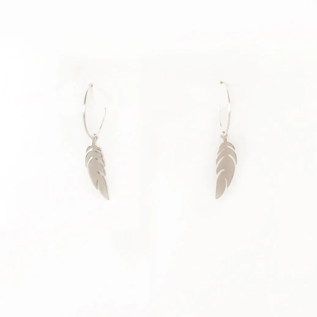 Hoop with Feather Sterling Silver