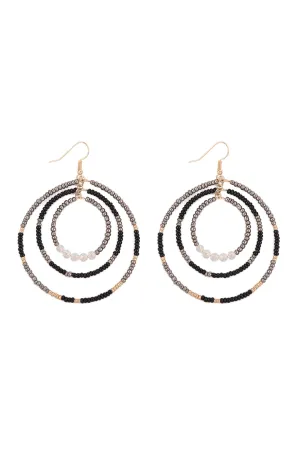 IE0914 - OPEN CIRCLE SEED BEAD LINK HOOK EARRINGS
