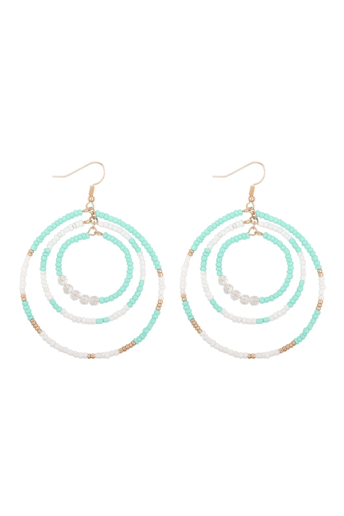 IE0914 - OPEN CIRCLE SEED BEAD LINK HOOK EARRINGS
