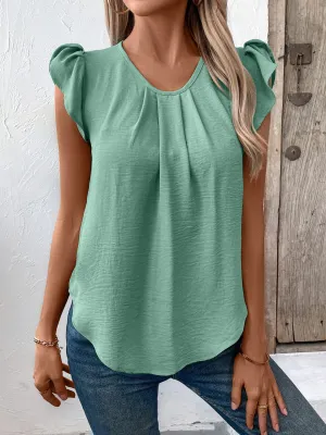 Ivy Lane Ruched Round Neck Cap Sleeve Blouse (3 Colors)