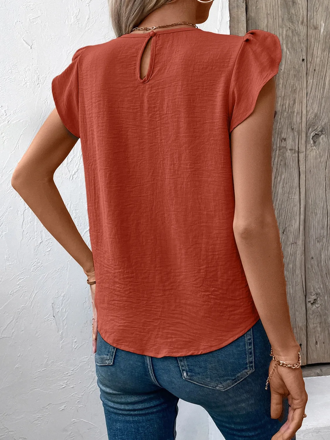 Ivy Lane Ruched Round Neck Cap Sleeve Blouse (3 Colors)