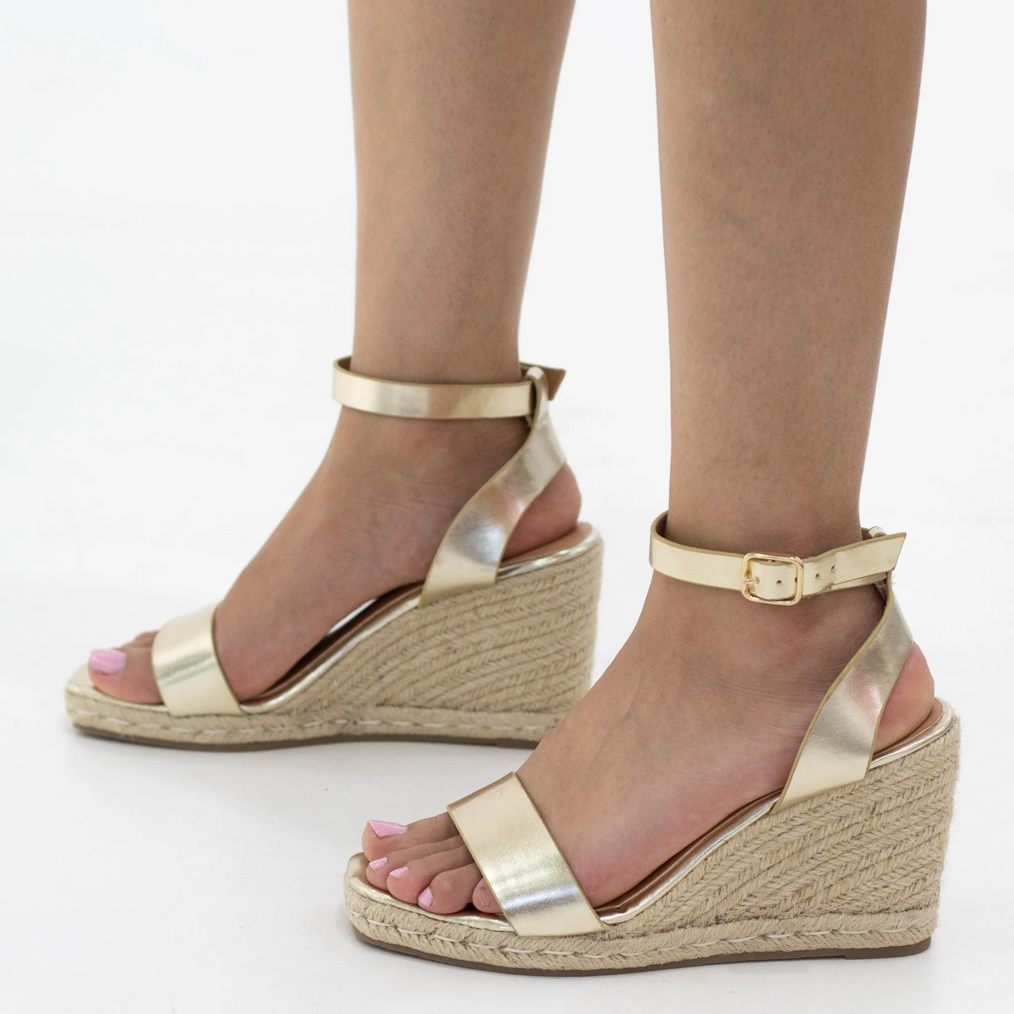 Jacinta one band espadrille 9cm wedge heel sandals gold