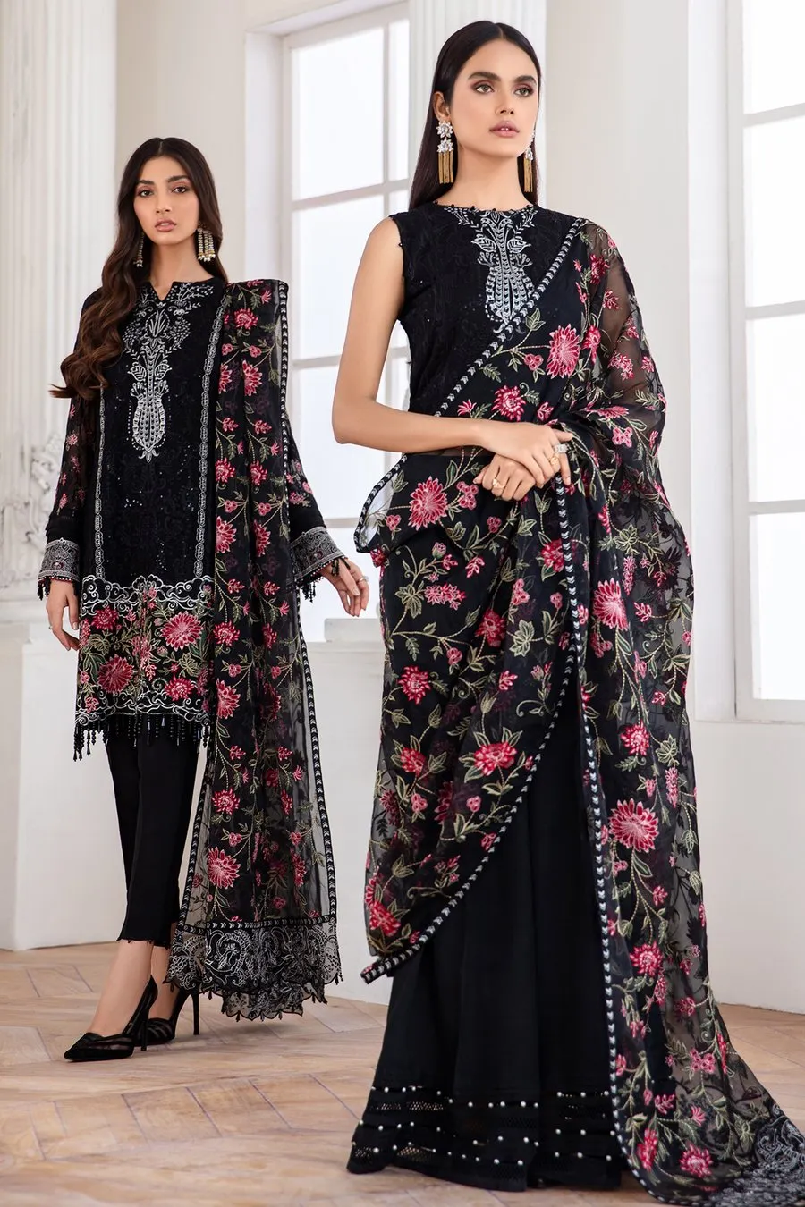 Jazmine Black Chiffon Dress with Embroidery #Y6165