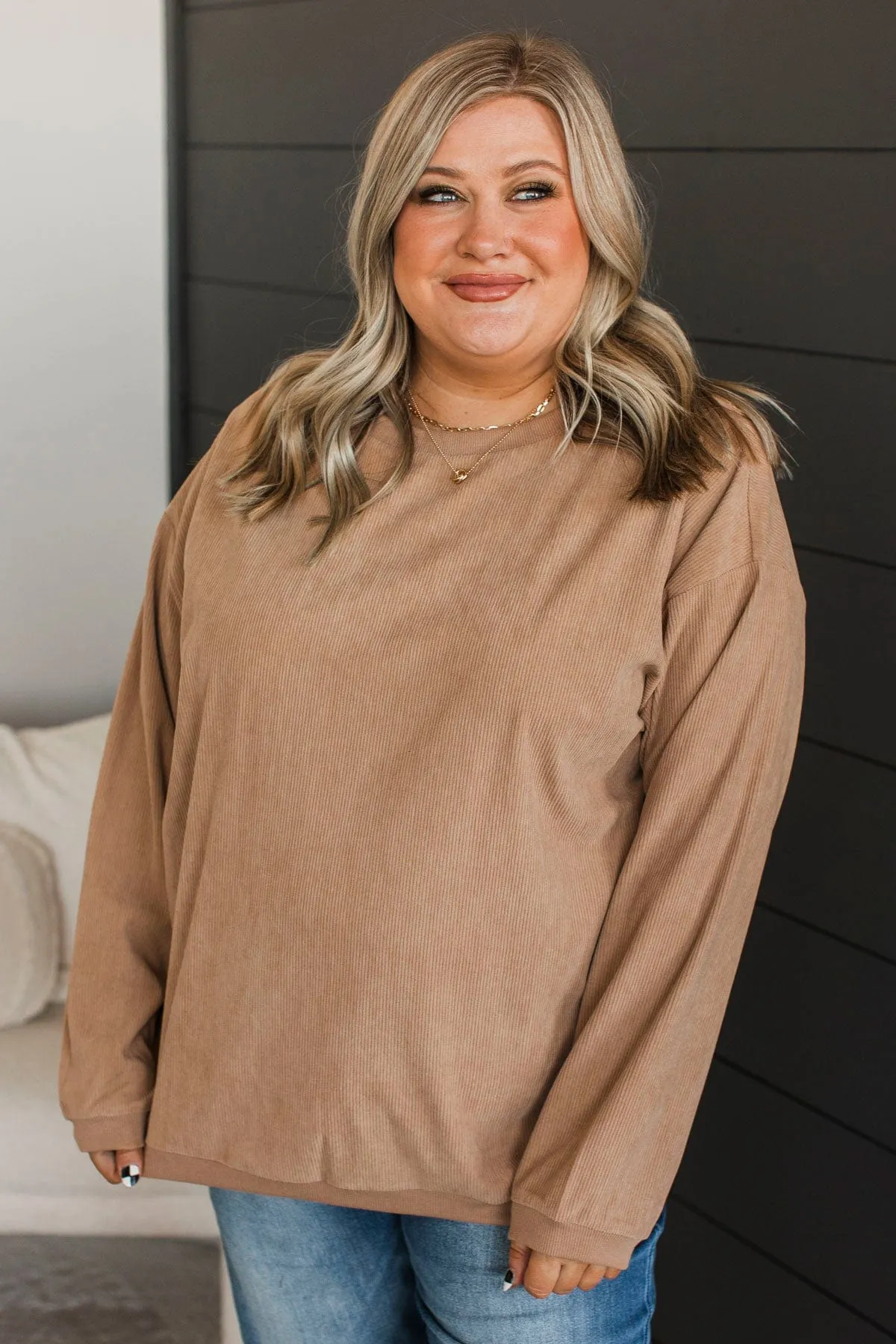 Jess Lea Corded Velvet Pullover Top- Tan