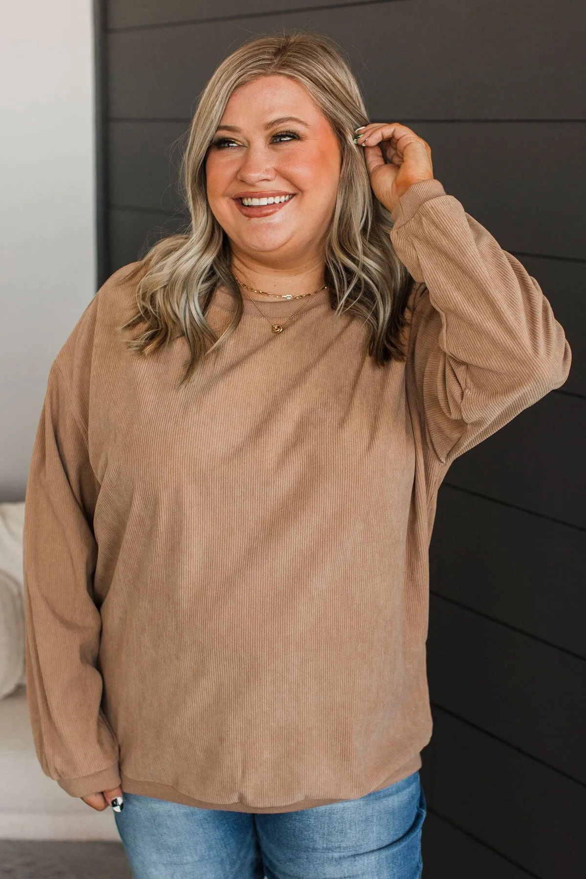 Jess Lea Corded Velvet Pullover Top- Tan