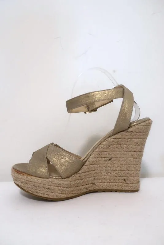 Jimmy Choo Phoenix Platform Espadrille Wedge Sandals Gold Metallic Size 42 NEW