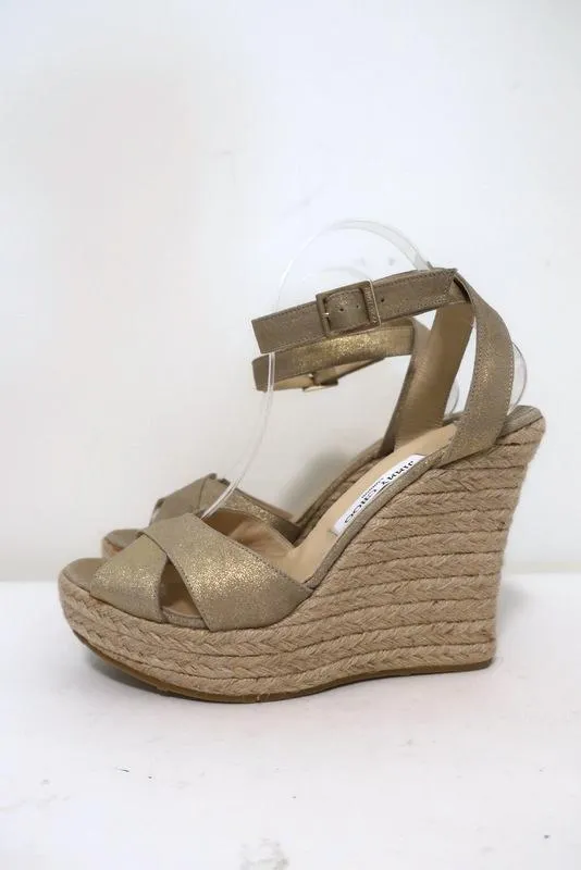 Jimmy Choo Phoenix Platform Espadrille Wedge Sandals Gold Metallic Size 42 NEW