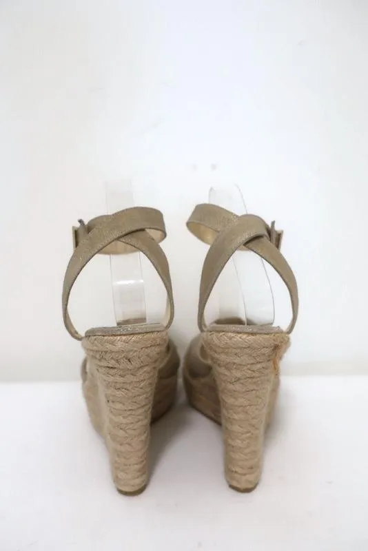 Jimmy Choo Phoenix Platform Espadrille Wedge Sandals Gold Metallic Size 42 NEW