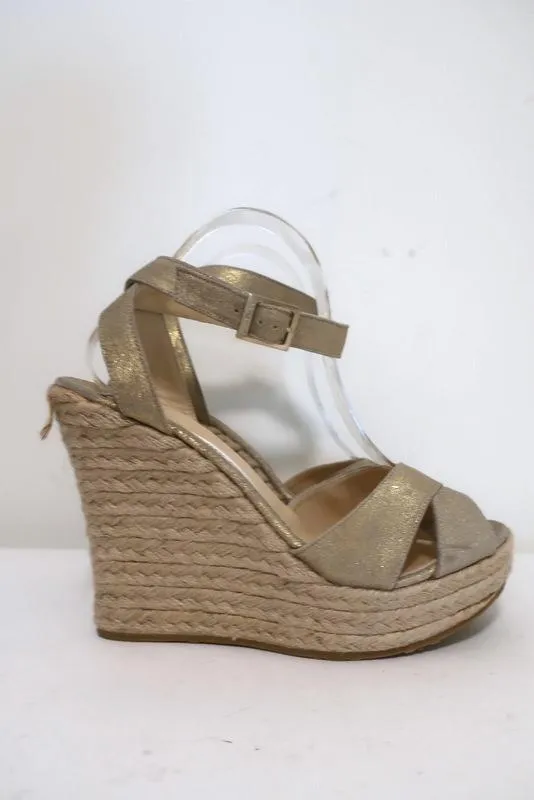Jimmy Choo Phoenix Platform Espadrille Wedge Sandals Gold Metallic Size 42 NEW