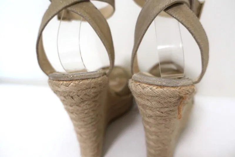 Jimmy Choo Phoenix Platform Espadrille Wedge Sandals Gold Metallic Size 42 NEW